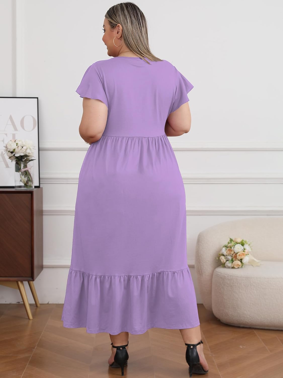 Women's 2025 Plus Size Casual Dress Crew Neck Ruffle Short
