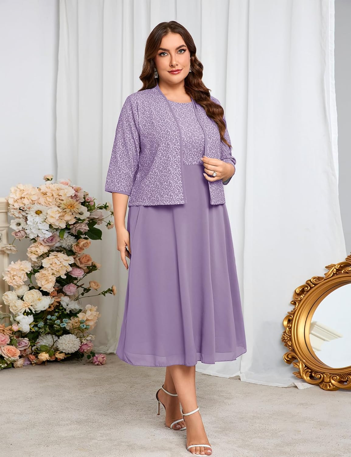 Plus Size Sparkly Mother of The Bride Dresses with Jacket 2 Piece