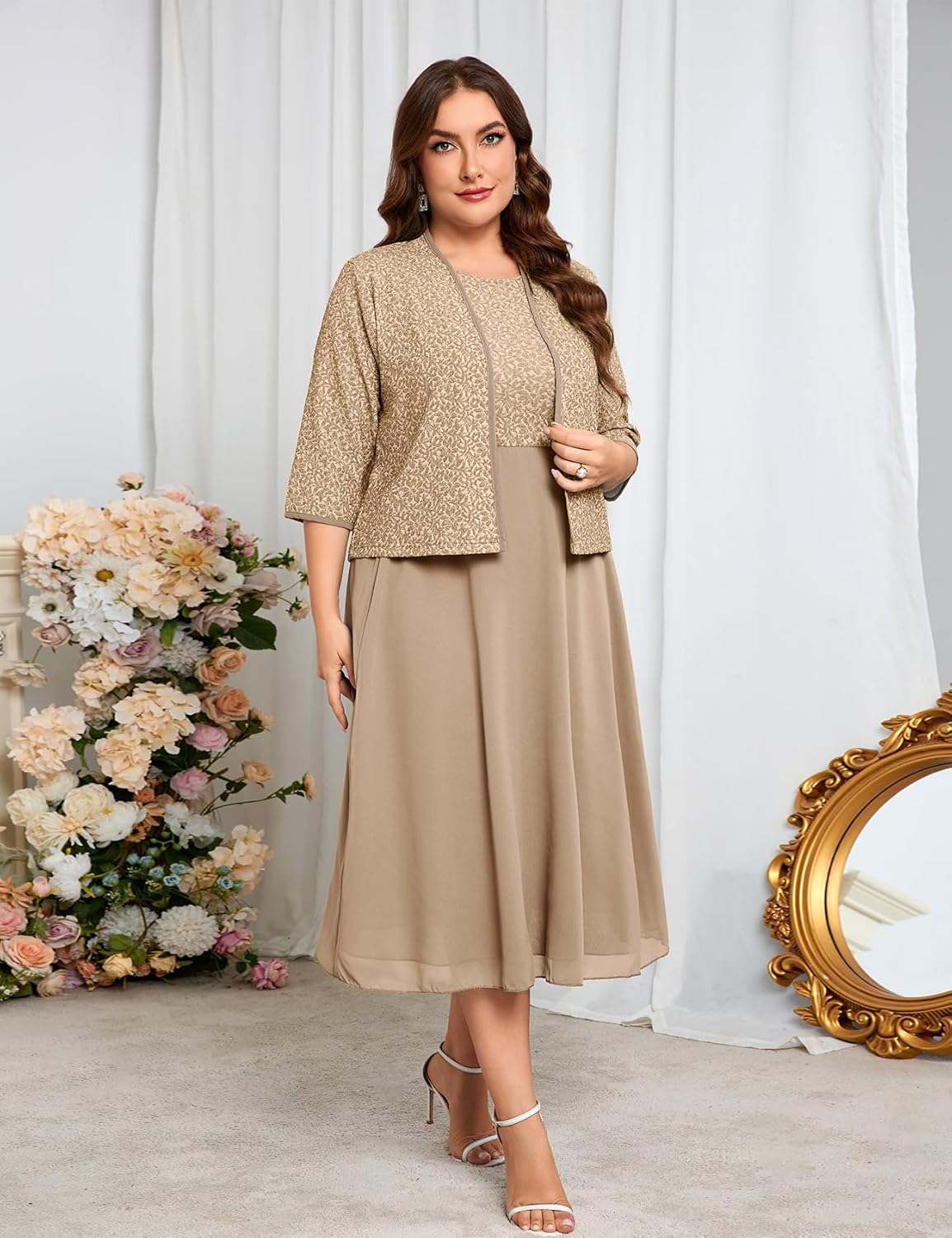 Plus Size Sparkly Mother of The Bride Dresses with Jacket 2 Piece