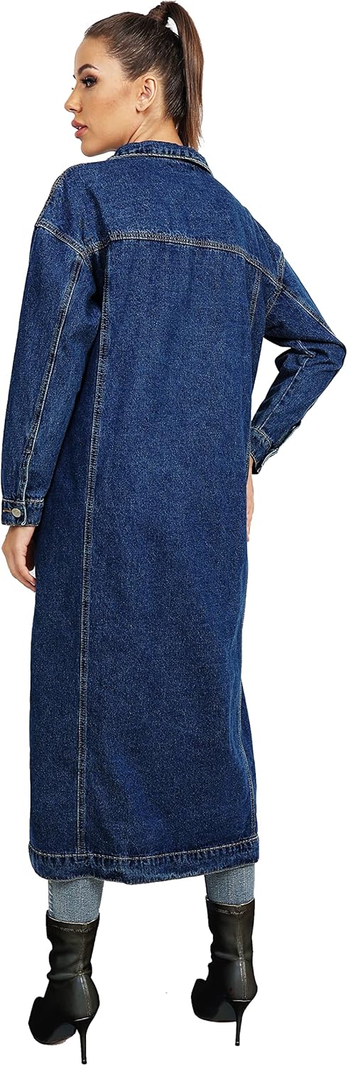 Womens Classic Jean Jacket Plus Size Loose Long Sleeve Button