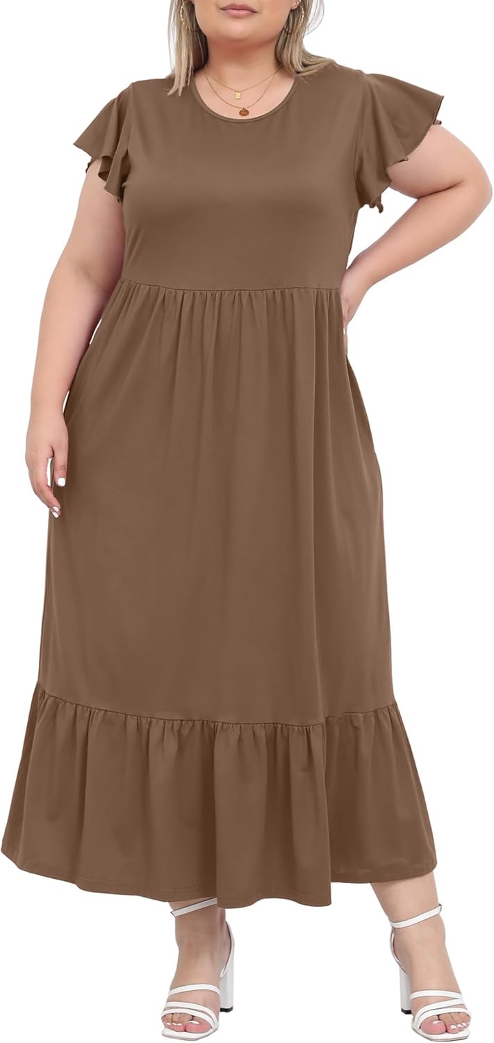 Women's 2025 Plus Size Casual Dress Crew Neck Ruffle Short