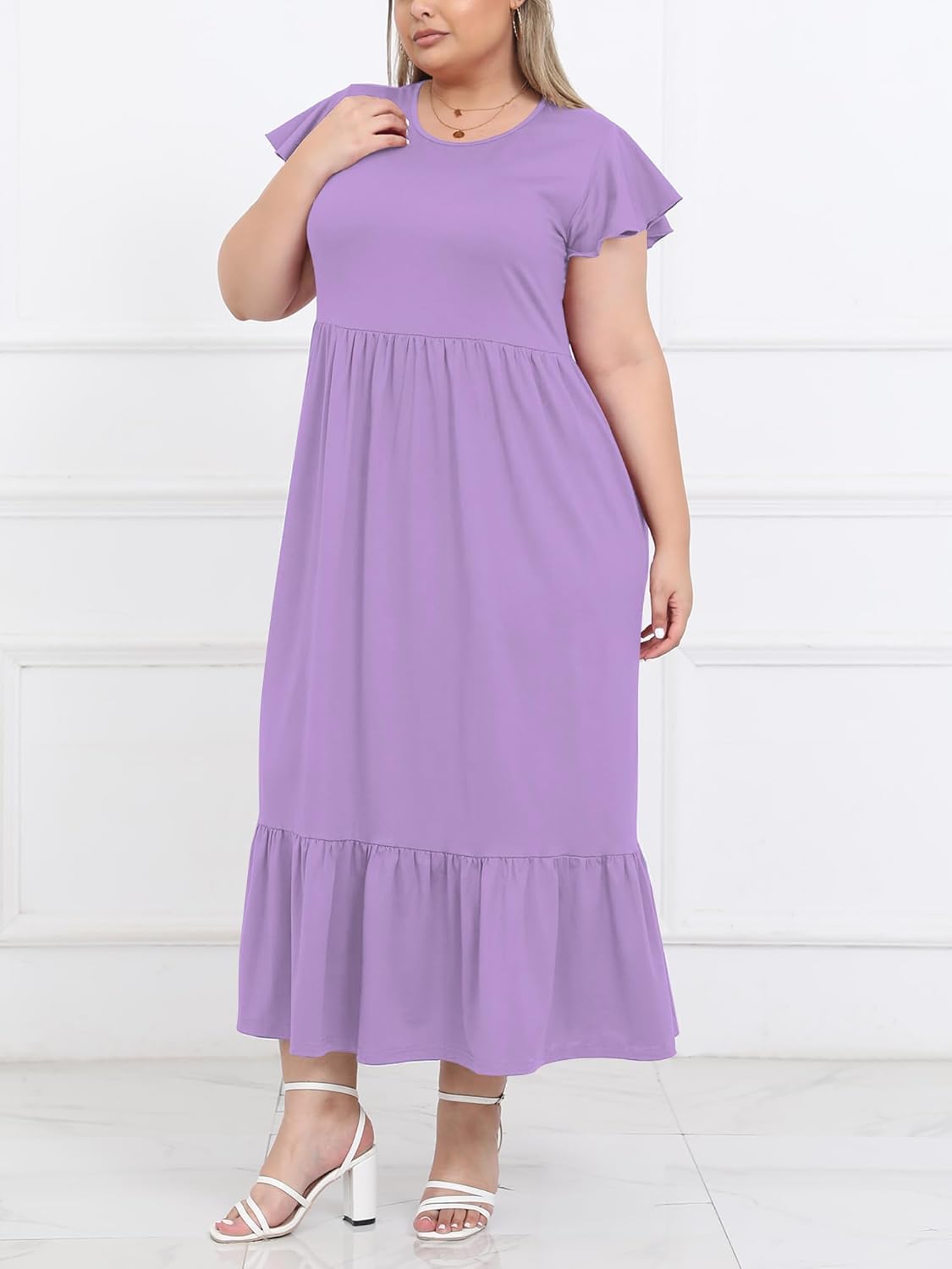 Women's 2025 Plus Size Casual Dress Crew Neck Ruffle Short