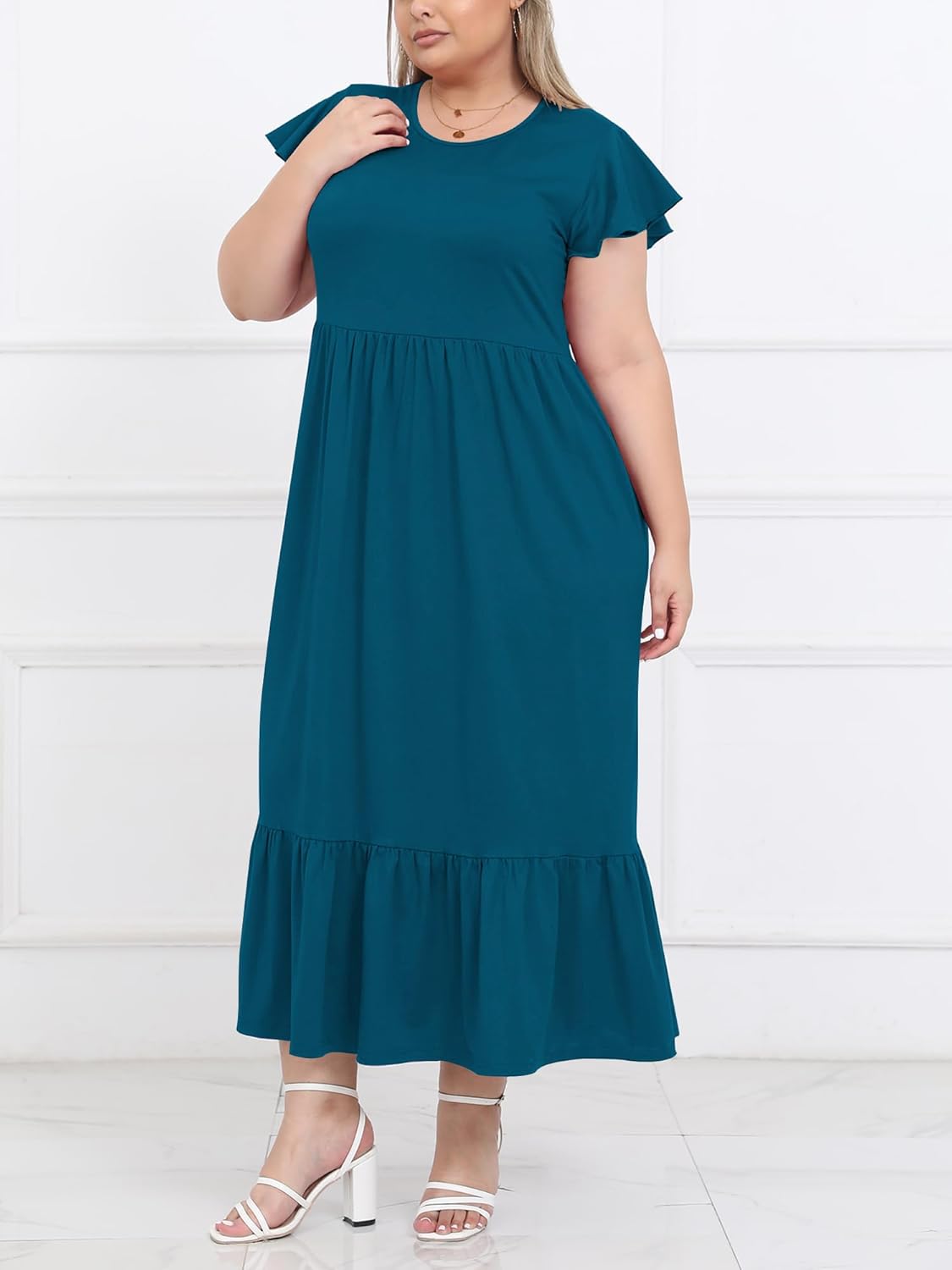 Women's 2025 Plus Size Casual Dress Crew Neck Ruffle Short
