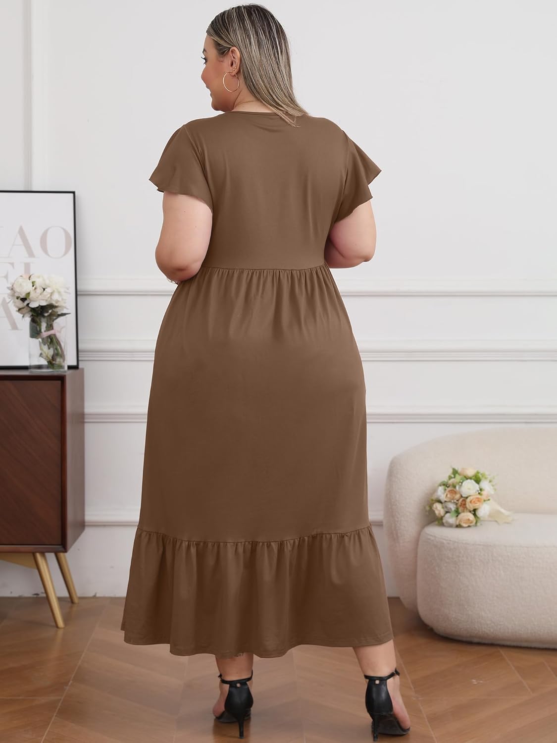 Women's 2025 Plus Size Casual Dress Crew Neck Ruffle Short