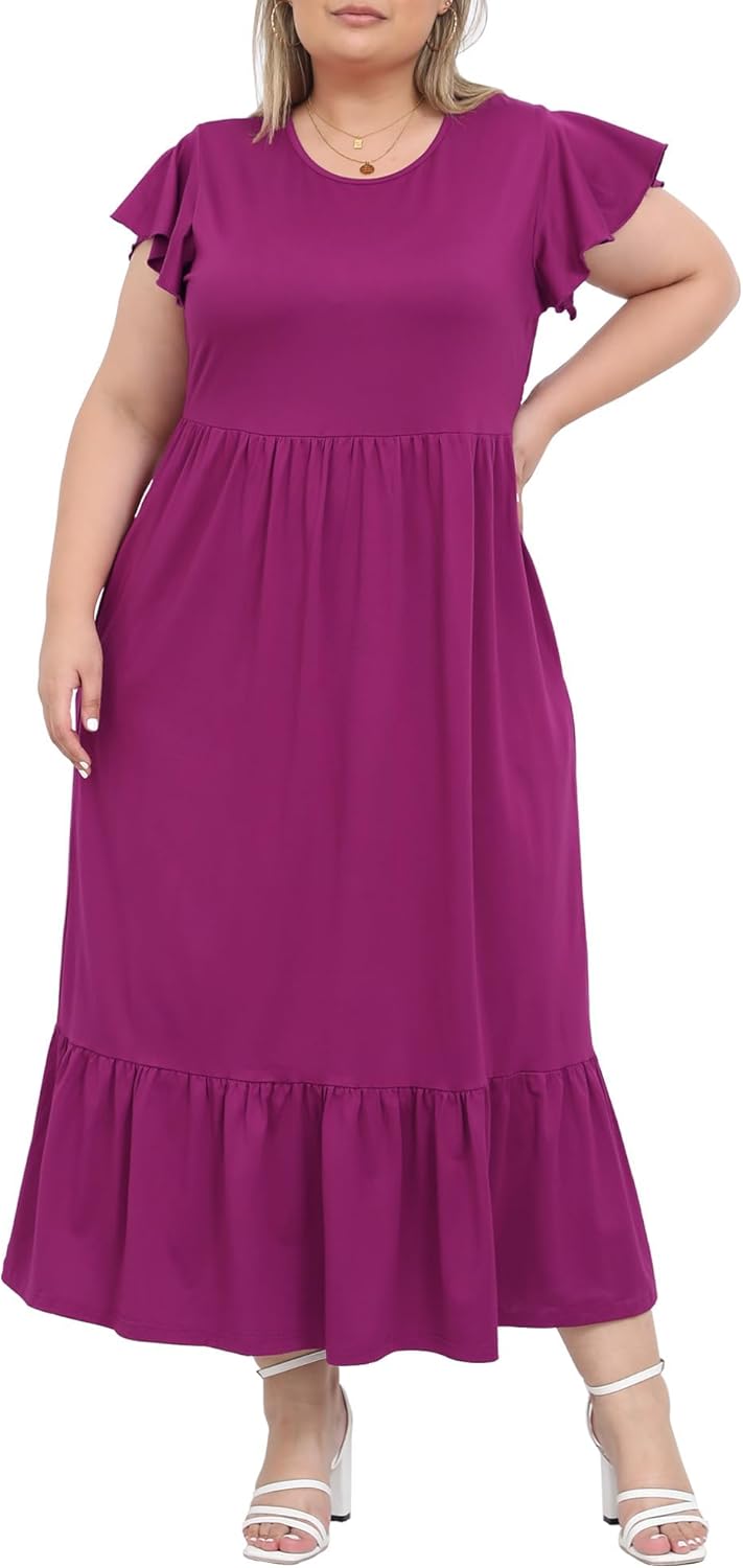 Women's 2025 Plus Size Casual Dress Crew Neck Ruffle Short