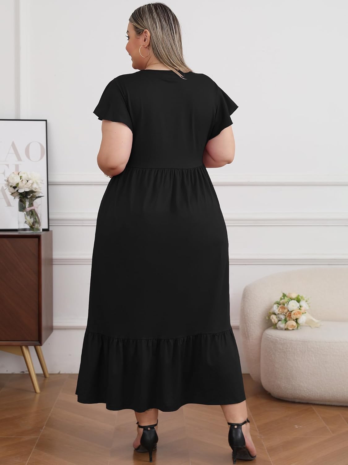 Women's 2025 Plus Size Casual Dress Crew Neck Ruffle Short