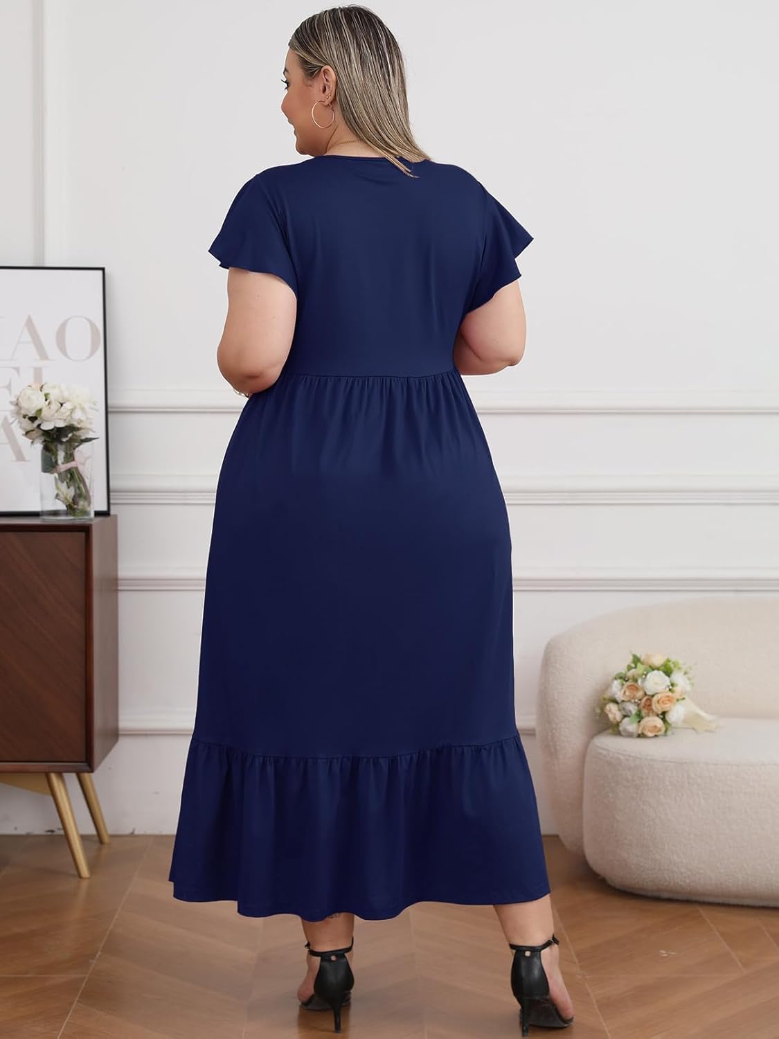 Women's 2025 Plus Size Casual Dress Crew Neck Ruffle Short