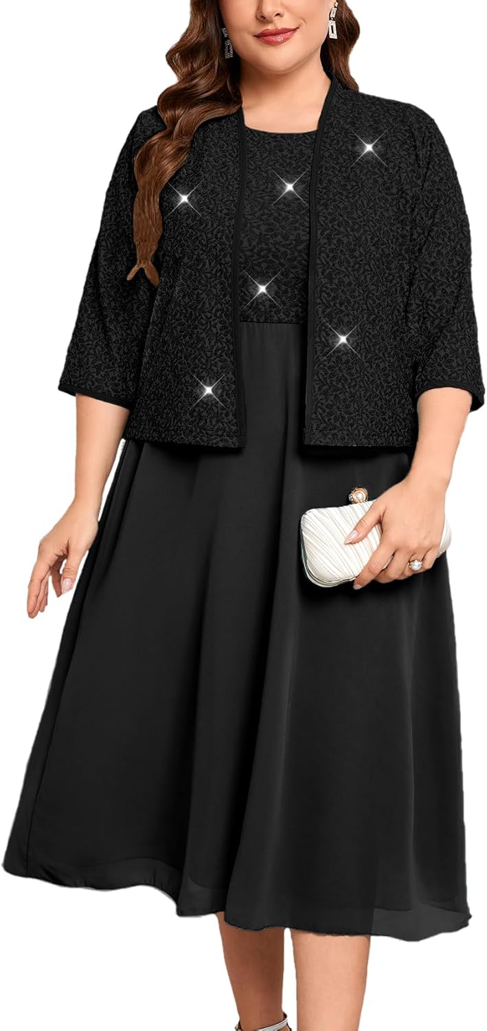 Plus Size Sparkly Mother of The Bride Dresses with Jacket 2 Piece