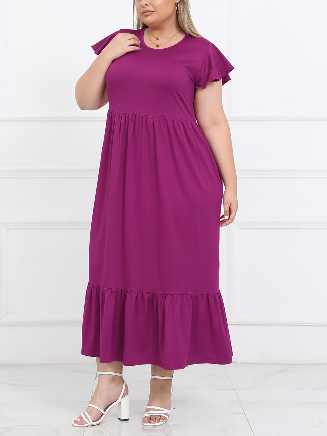 Women's 2025 Plus Size Casual Dress Crew Neck Ruffle Short