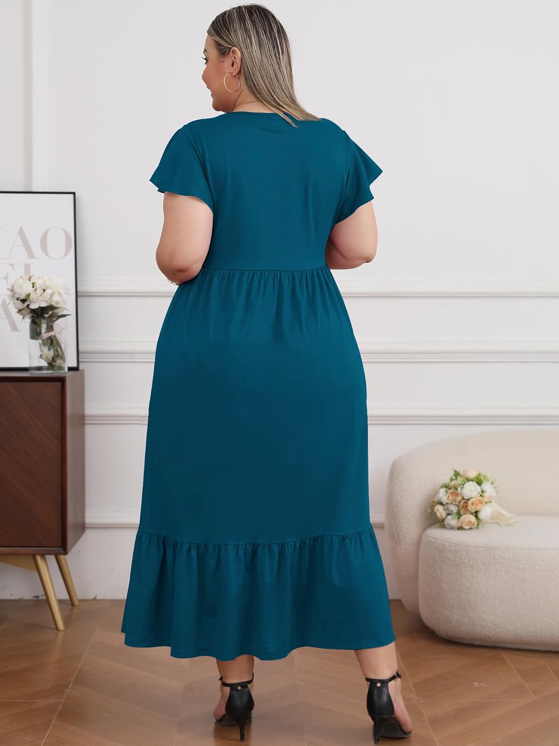 Women's 2025 Plus Size Casual Dress Crew Neck Ruffle Short