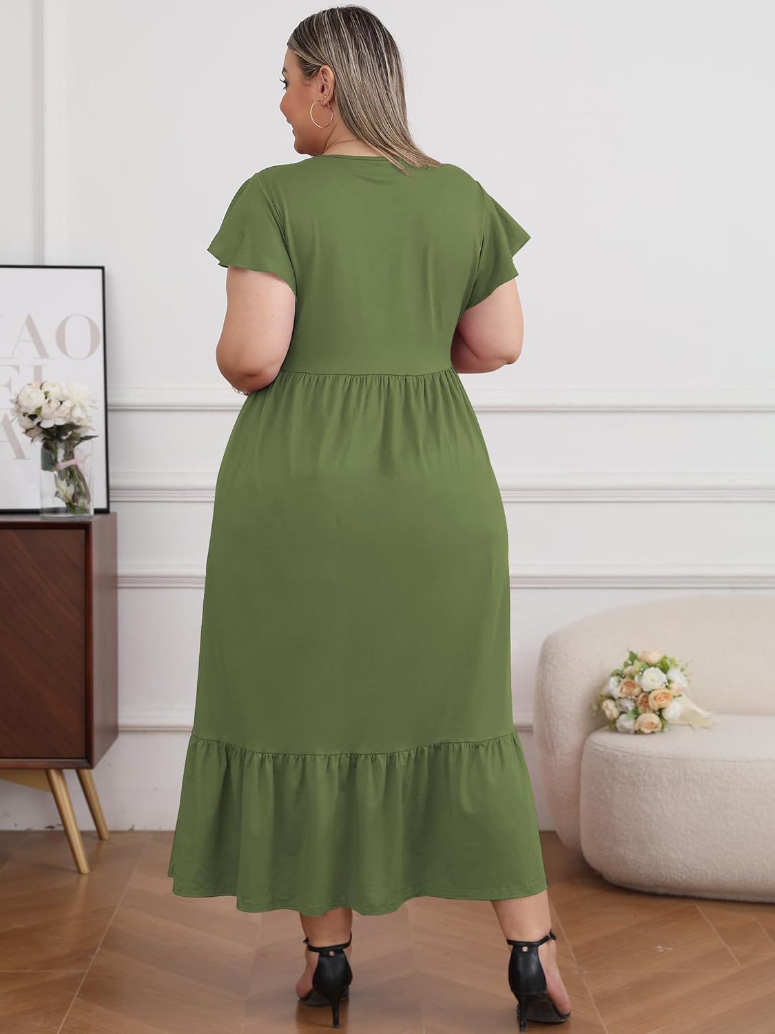Women's 2025 Plus Size Casual Dress Crew Neck Ruffle Short