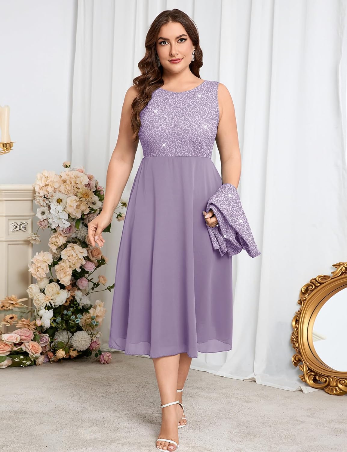 Plus Size Sparkly Mother of The Bride Dresses with Jacket 2 Piece