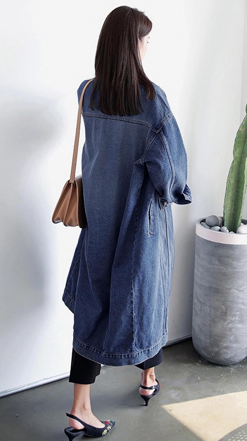 Womens Classic Jean Jacket Plus Size Loose Long Sleeve Button