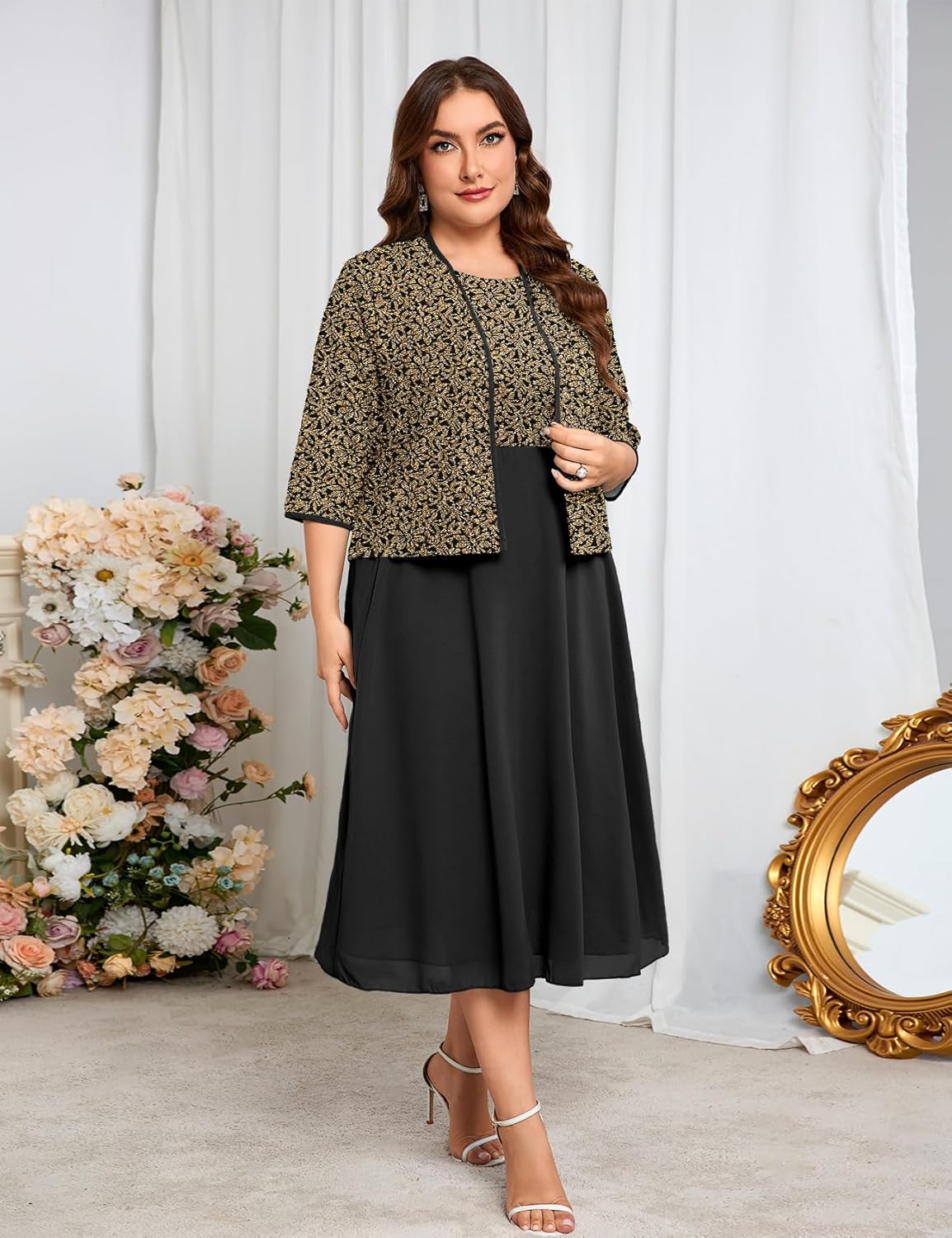 Plus Size Sparkly Mother of The Bride Dresses with Jacket 2 Piece