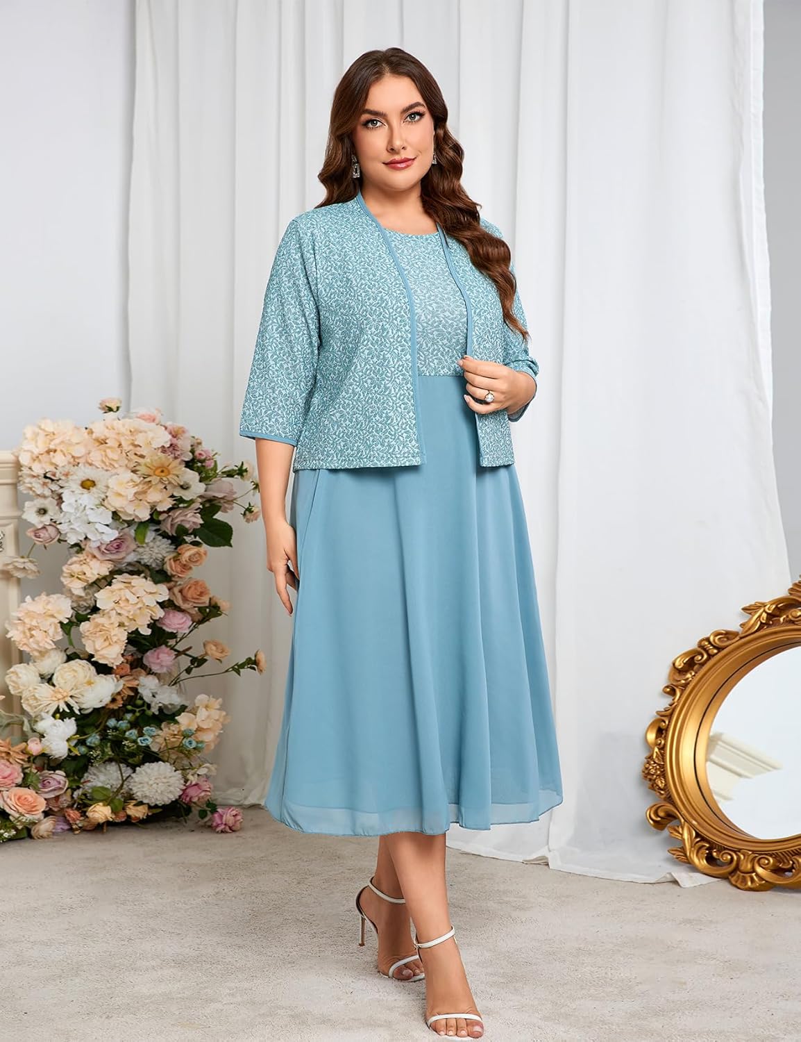 Plus Size Sparkly Mother of The Bride Dresses with Jacket 2 Piece
