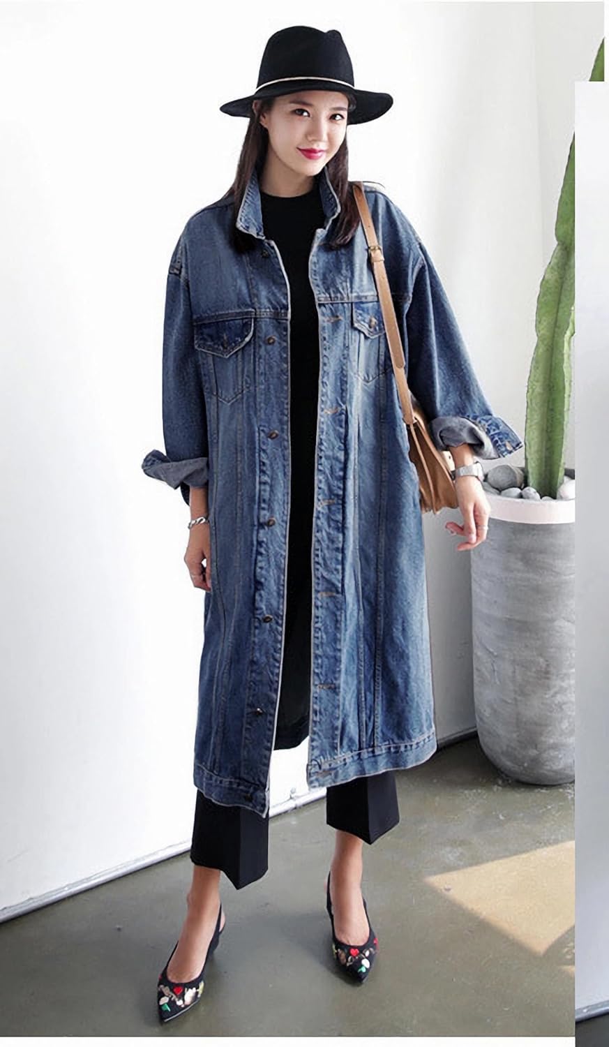 Womens Classic Jean Jacket Plus Size Loose Long Sleeve Button