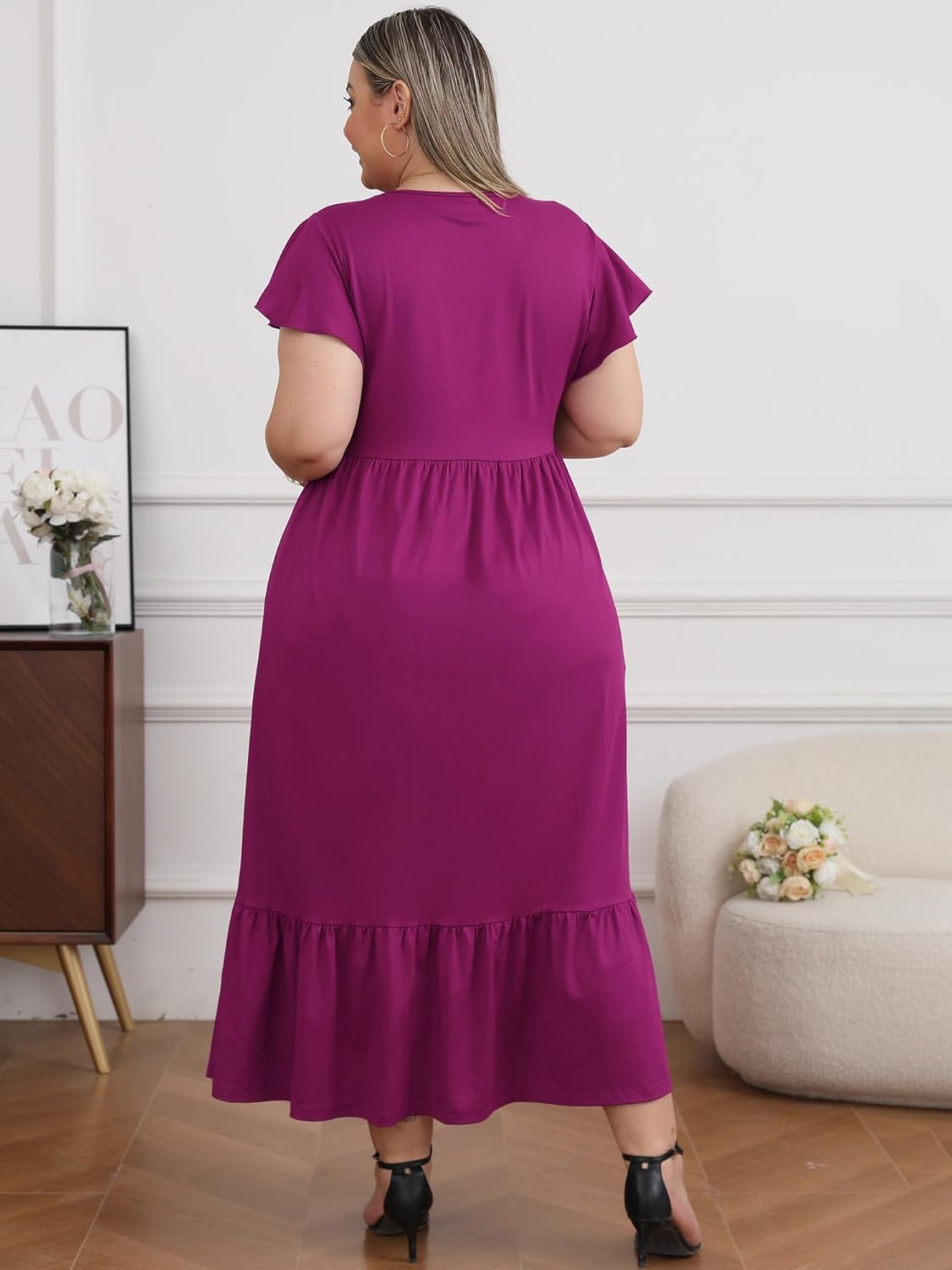 Women's 2025 Plus Size Casual Dress Crew Neck Ruffle Short