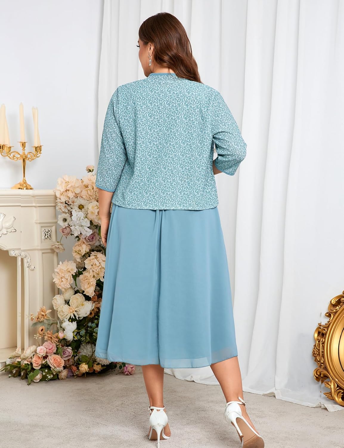 Plus Size Sparkly Mother of The Bride Dresses with Jacket 2 Piece