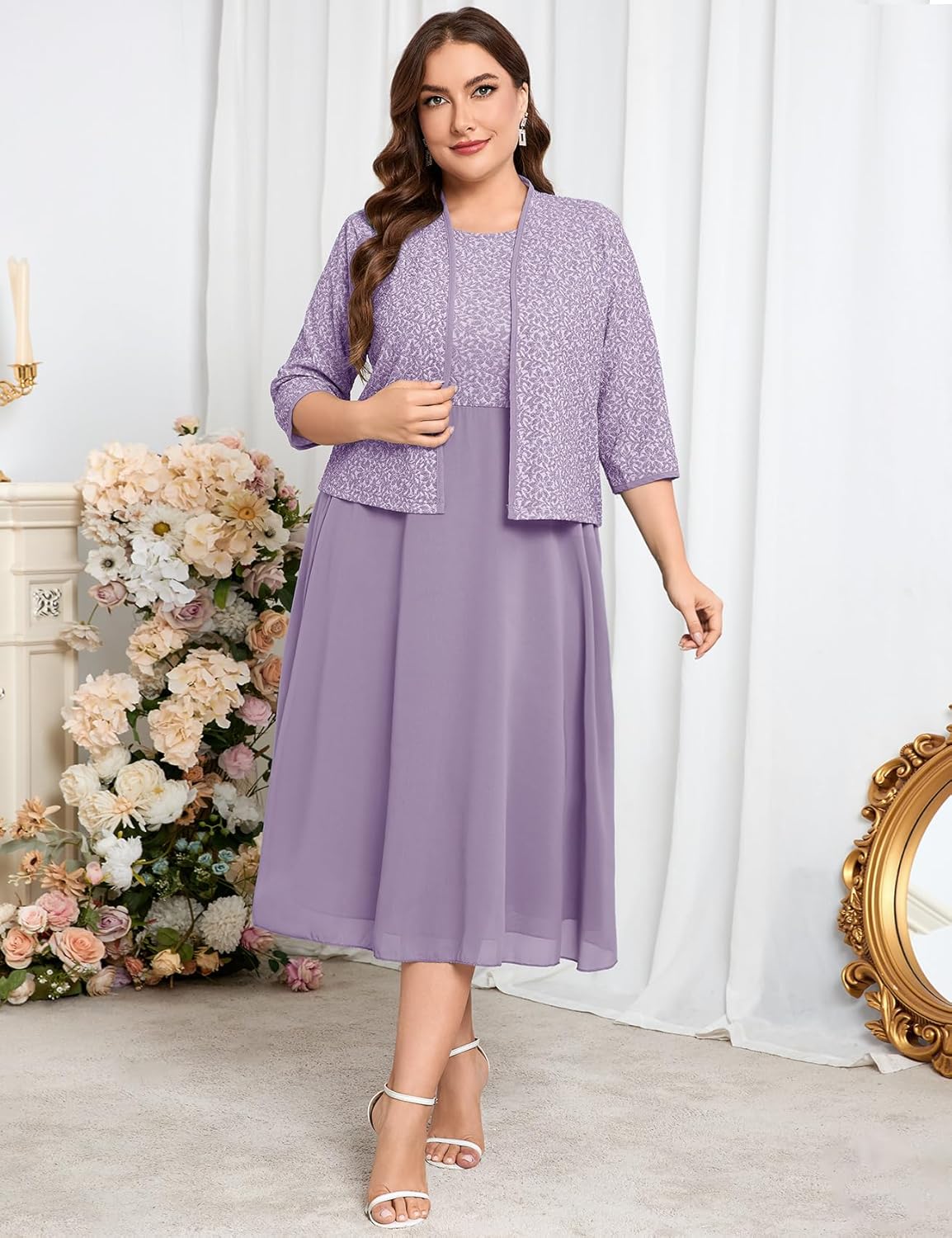 Plus Size Sparkly Mother of The Bride Dresses with Jacket 2 Piece
