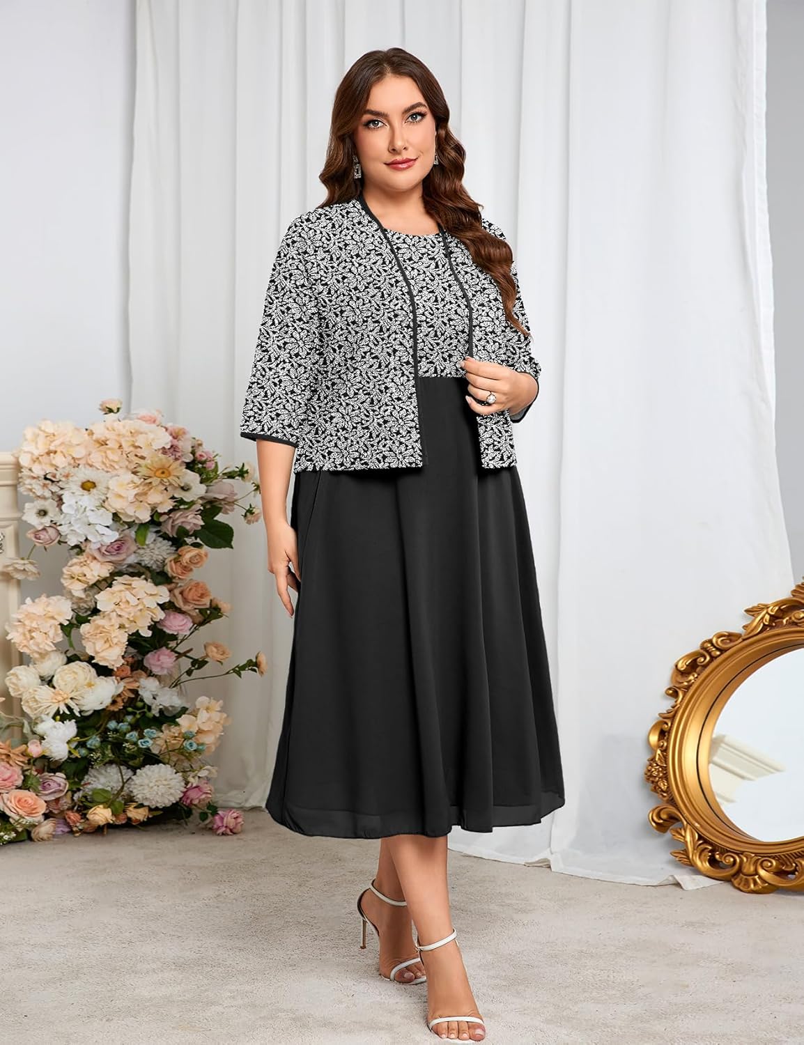 Plus Size Sparkly Mother of The Bride Dresses with Jacket 2 Piece