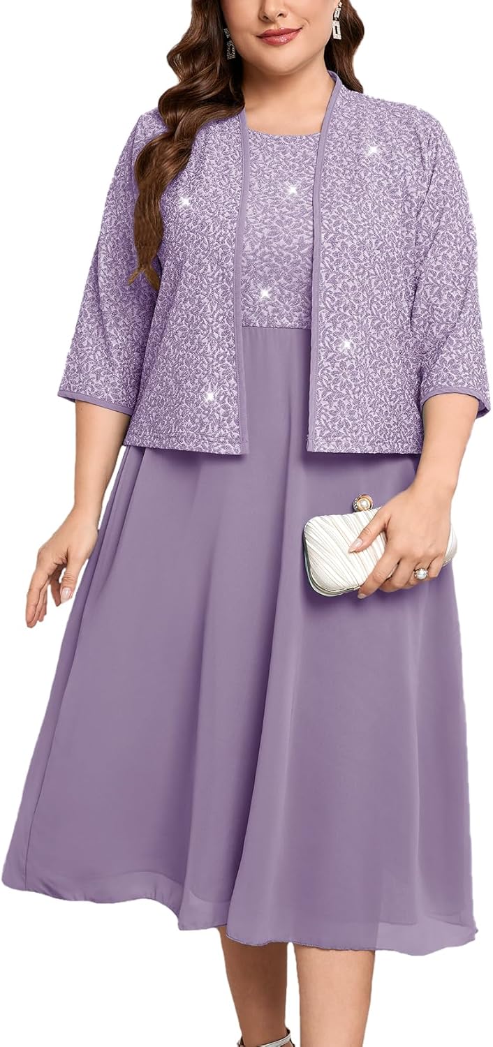 Plus Size Sparkly Mother of The Bride Dresses with Jacket 2 Piece