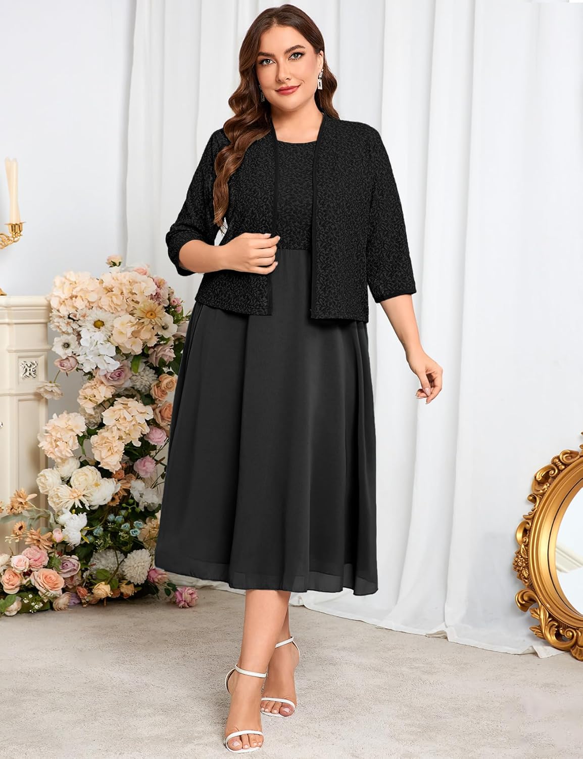 Plus Size Sparkly Mother of The Bride Dresses with Jacket 2 Piece