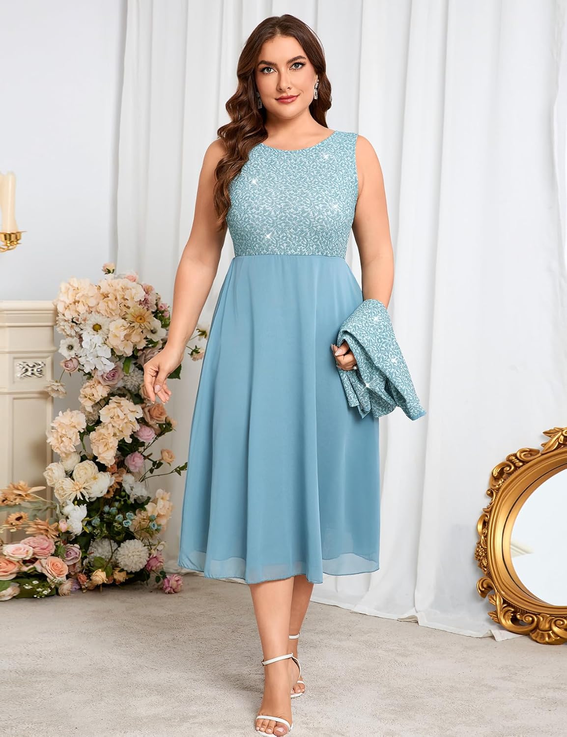 Plus Size Sparkly Mother of The Bride Dresses with Jacket 2 Piece