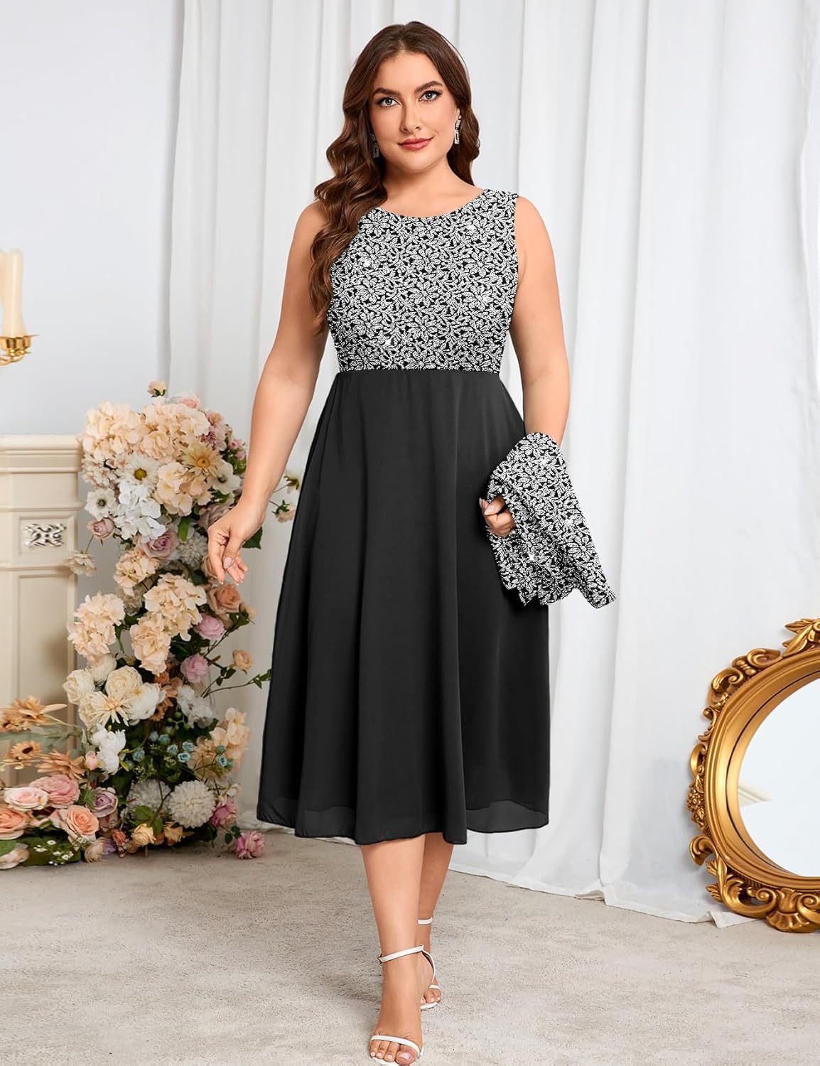 Plus Size Sparkly Mother of The Bride Dresses with Jacket 2 Piece