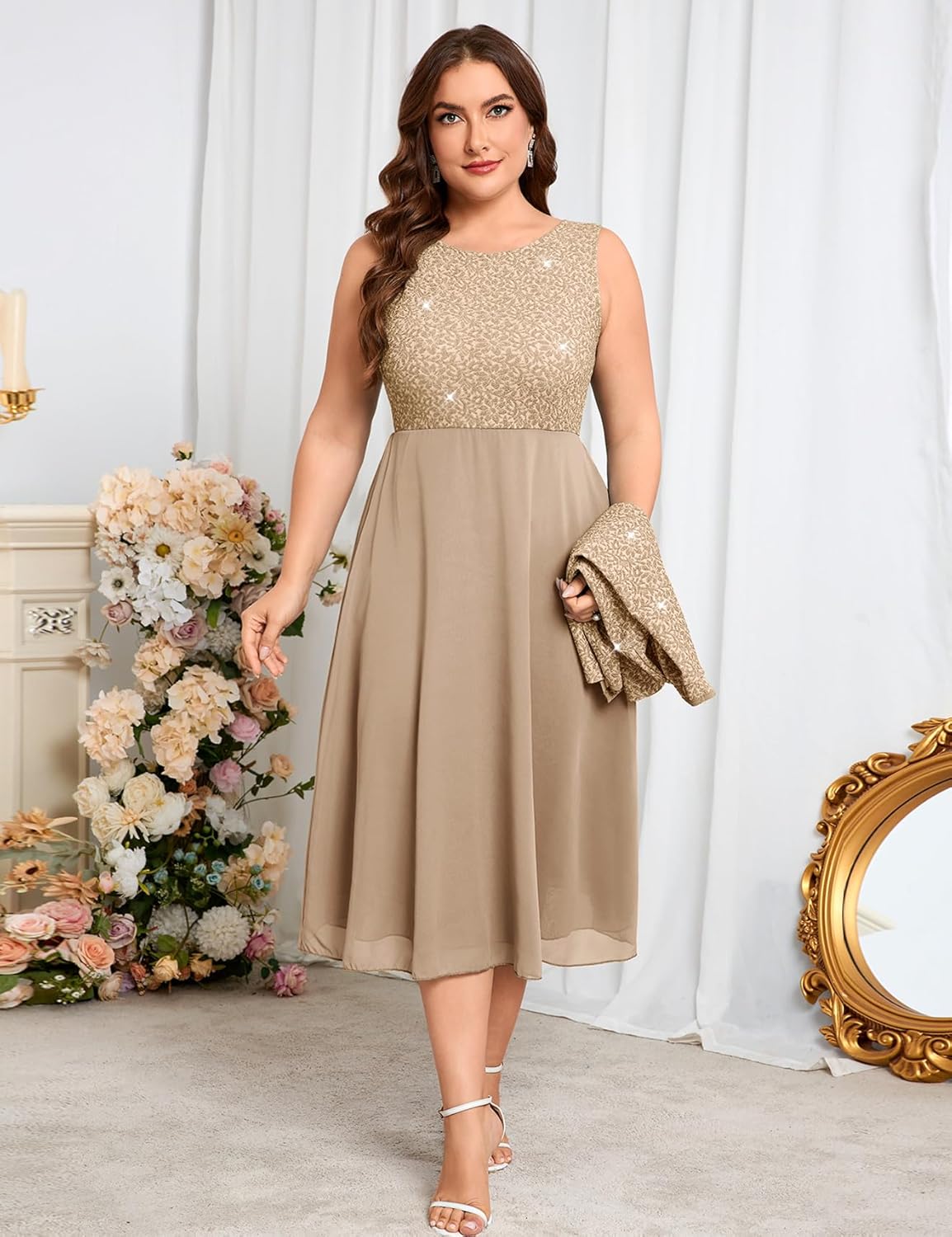 Plus Size Sparkly Mother of The Bride Dresses with Jacket 2 Piece