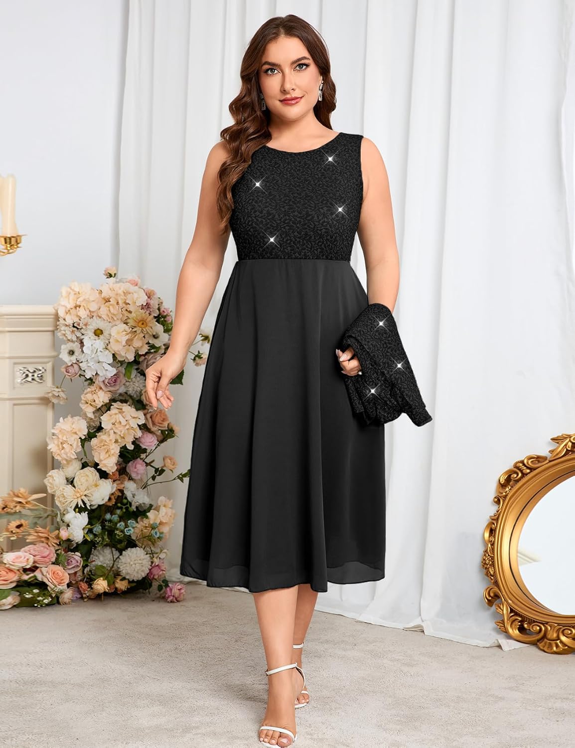 Plus Size Sparkly Mother of The Bride Dresses with Jacket 2 Piece