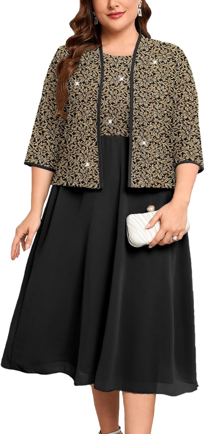 Plus Size Sparkly Mother of The Bride Dresses with Jacket 2 Piece