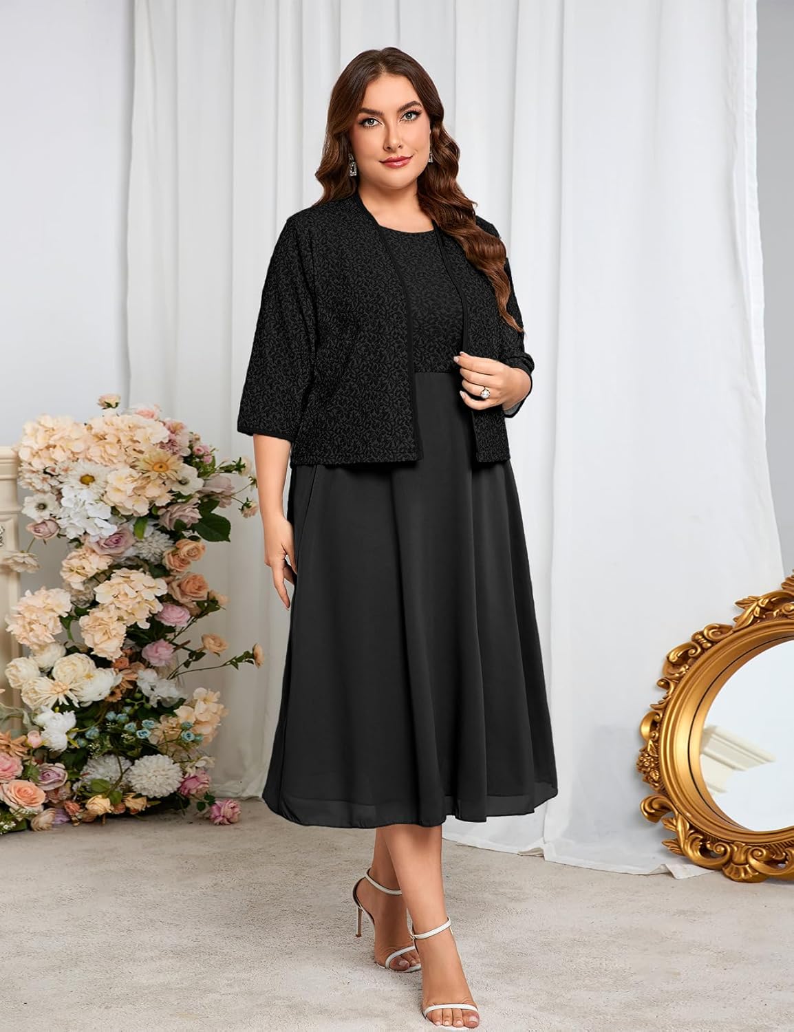 Plus Size Sparkly Mother of The Bride Dresses with Jacket 2 Piece