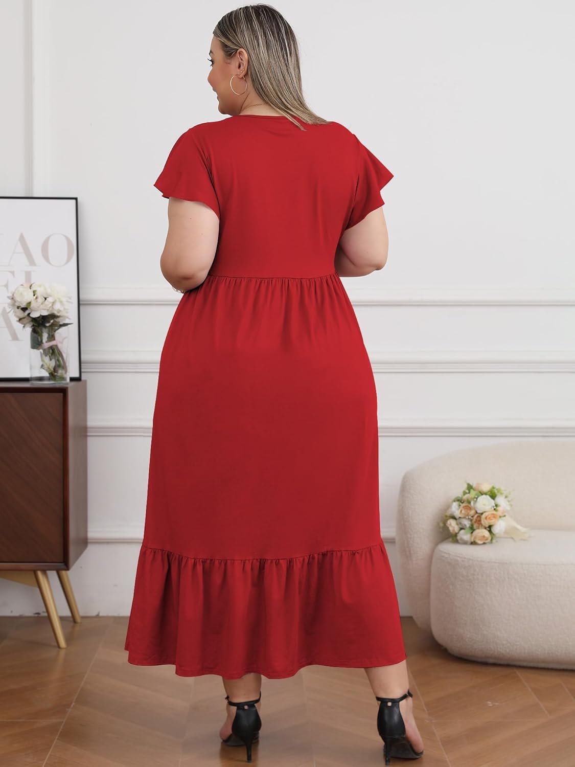 Women's 2025 Plus Size Casual Dress Crew Neck Ruffle Short