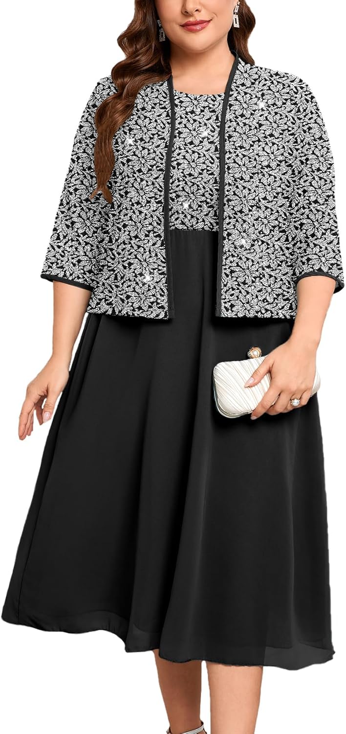 Plus Size Sparkly Mother of The Bride Dresses with Jacket 2 Piece