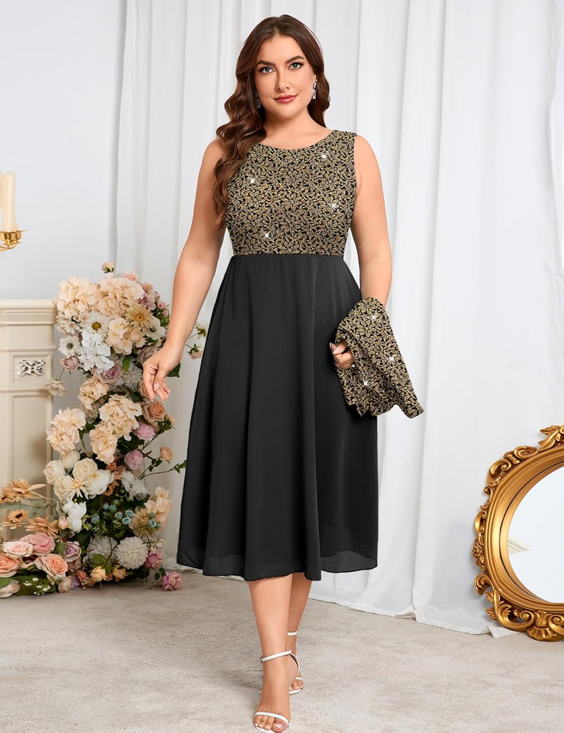 Plus Size Sparkly Mother of The Bride Dresses with Jacket 2 Piece