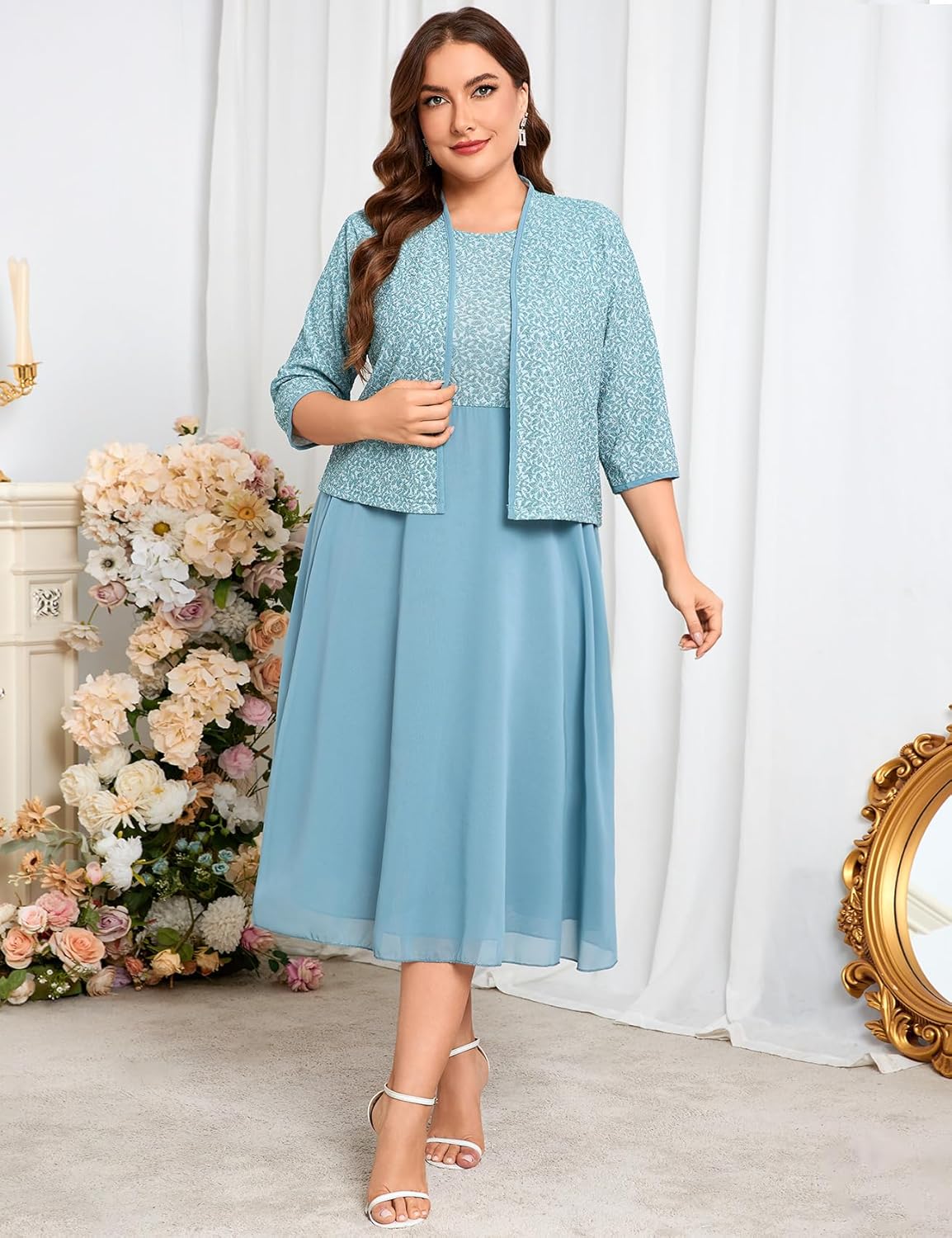 Plus Size Sparkly Mother of The Bride Dresses with Jacket 2 Piece