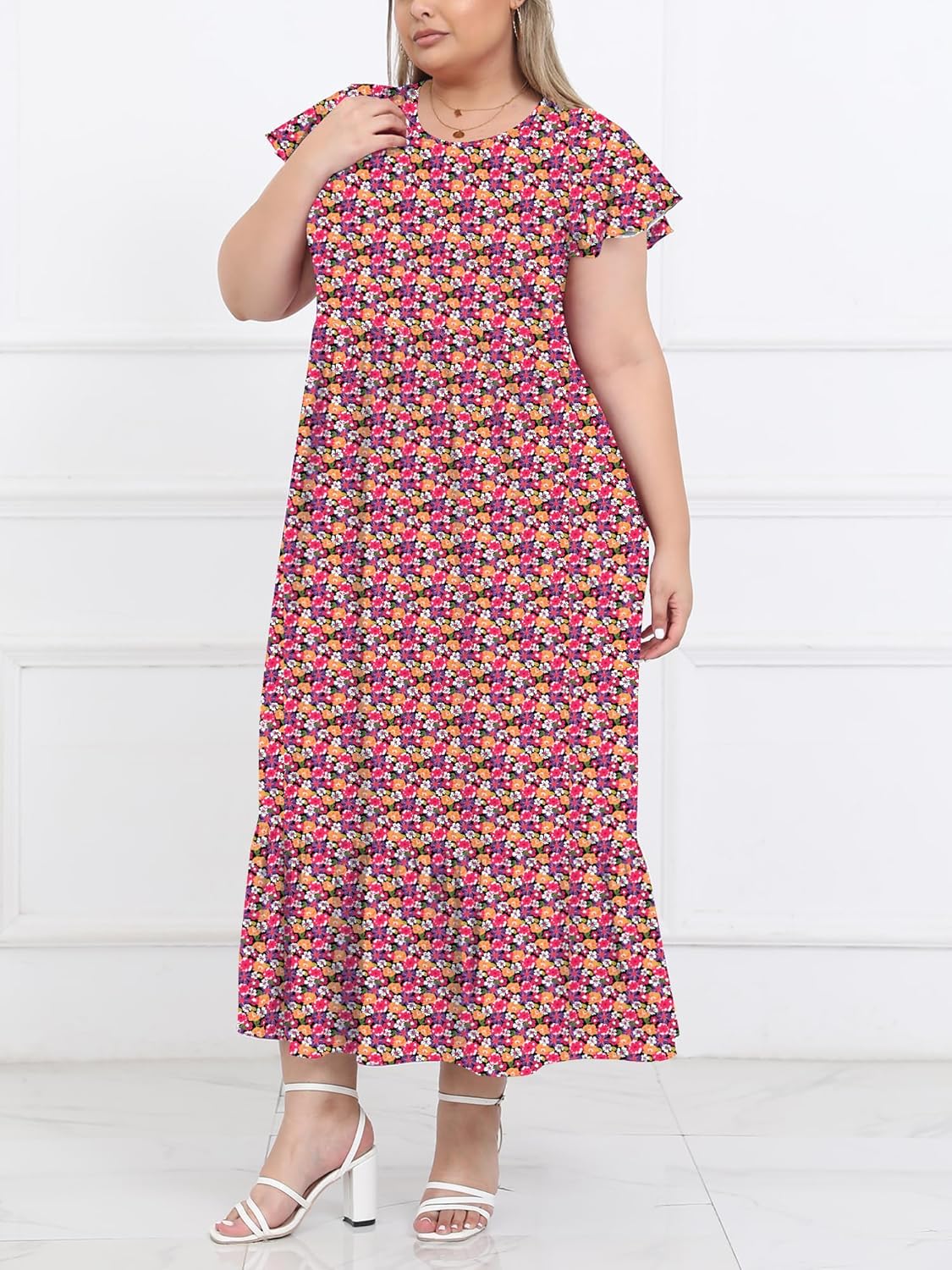 Women's 2025 Plus Size Casual Dress Crew Neck Ruffle Short