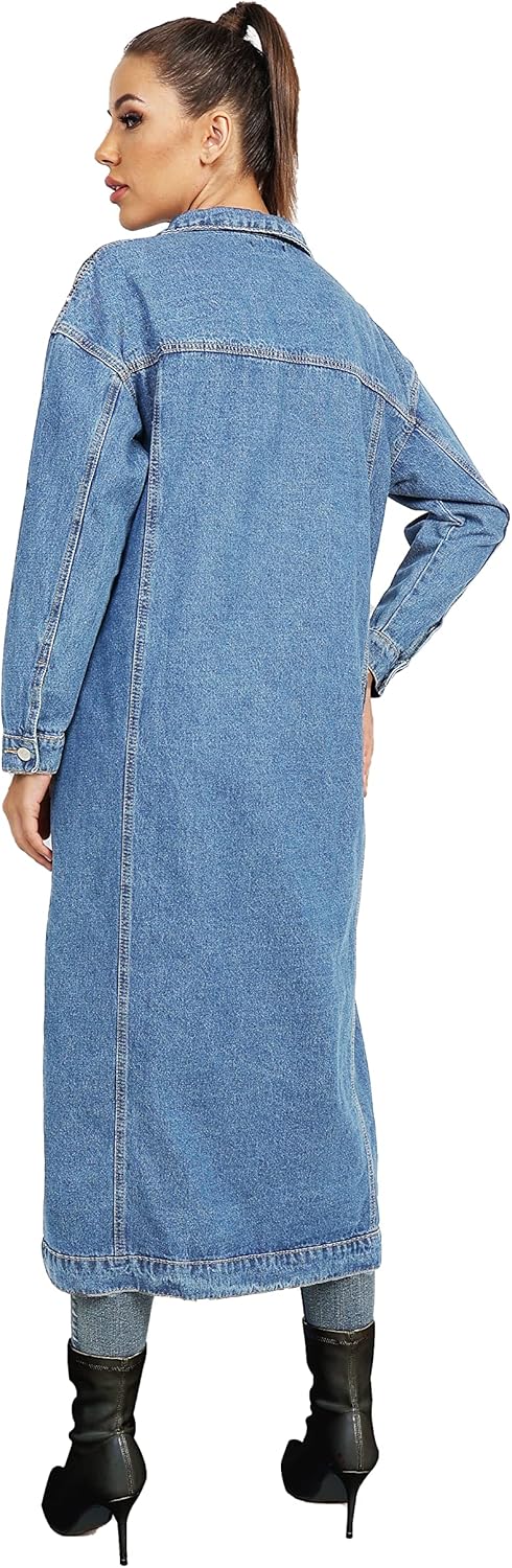 Womens Classic Jean Jacket Plus Size Loose Long Sleeve Button
