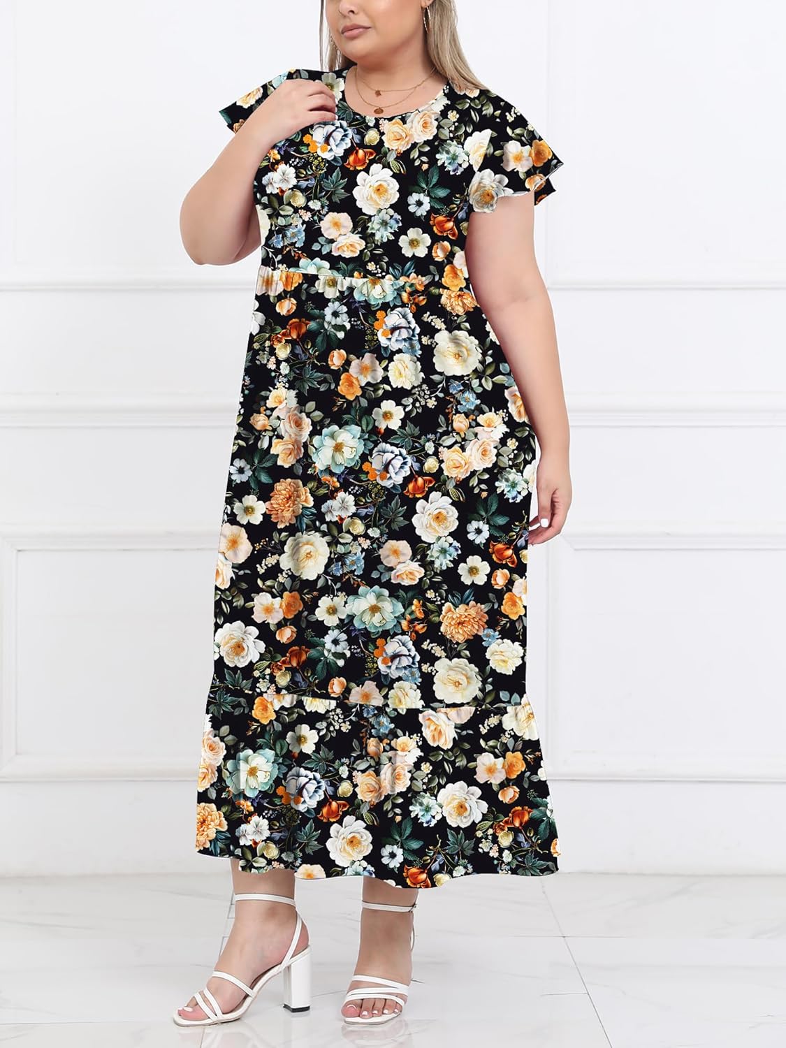Women's 2025 Plus Size Casual Dress Crew Neck Ruffle Short