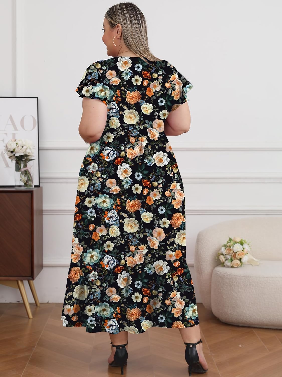 Women's 2025 Plus Size Casual Dress Crew Neck Ruffle Short
