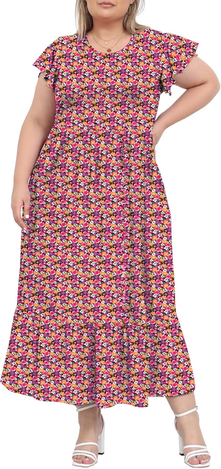 Women's 2025 Plus Size Casual Dress Crew Neck Ruffle Short